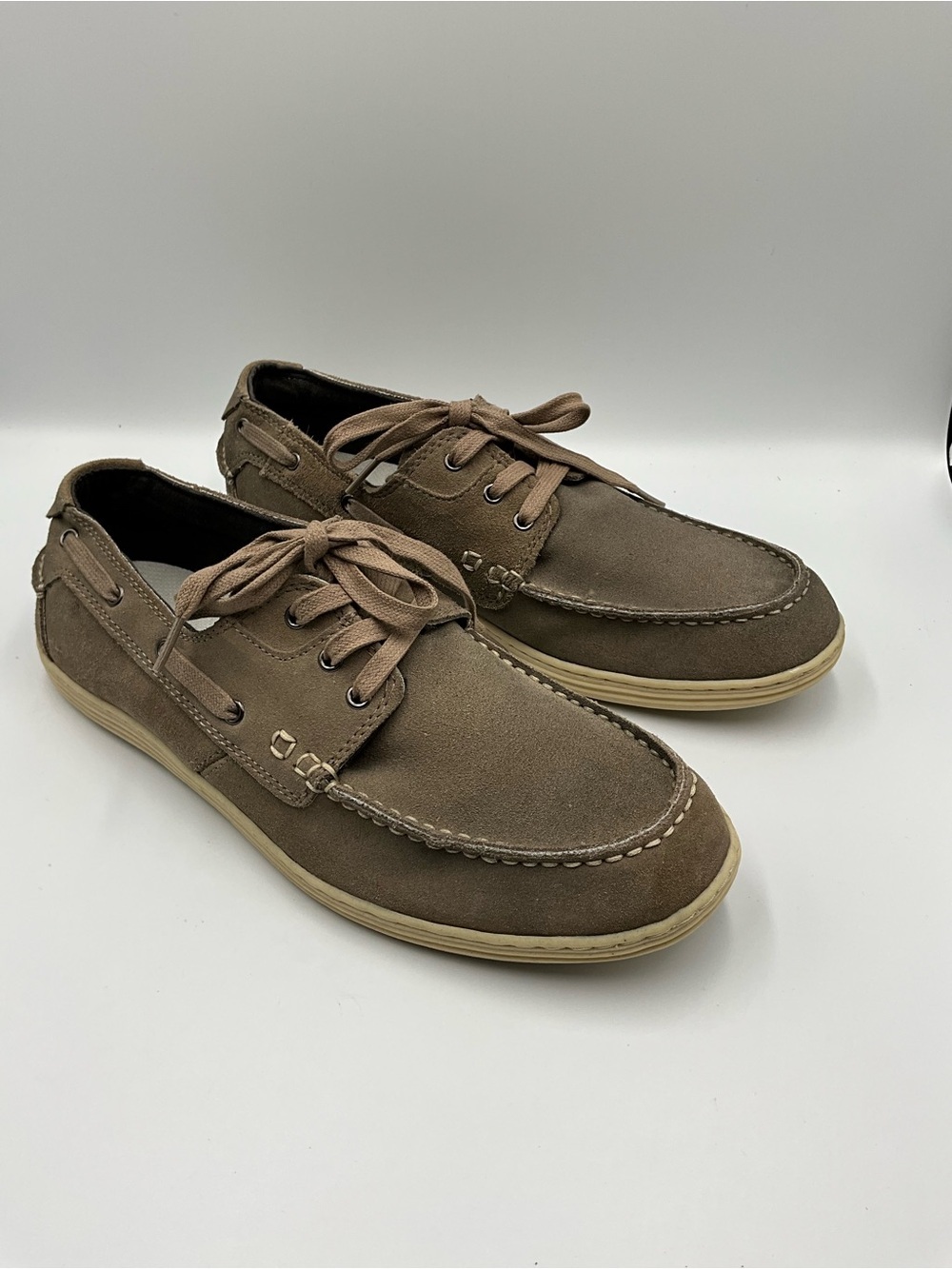 Perry Ellis America Digger Boat Shoes Size 11 Taupe Suede Leather Lace-Up